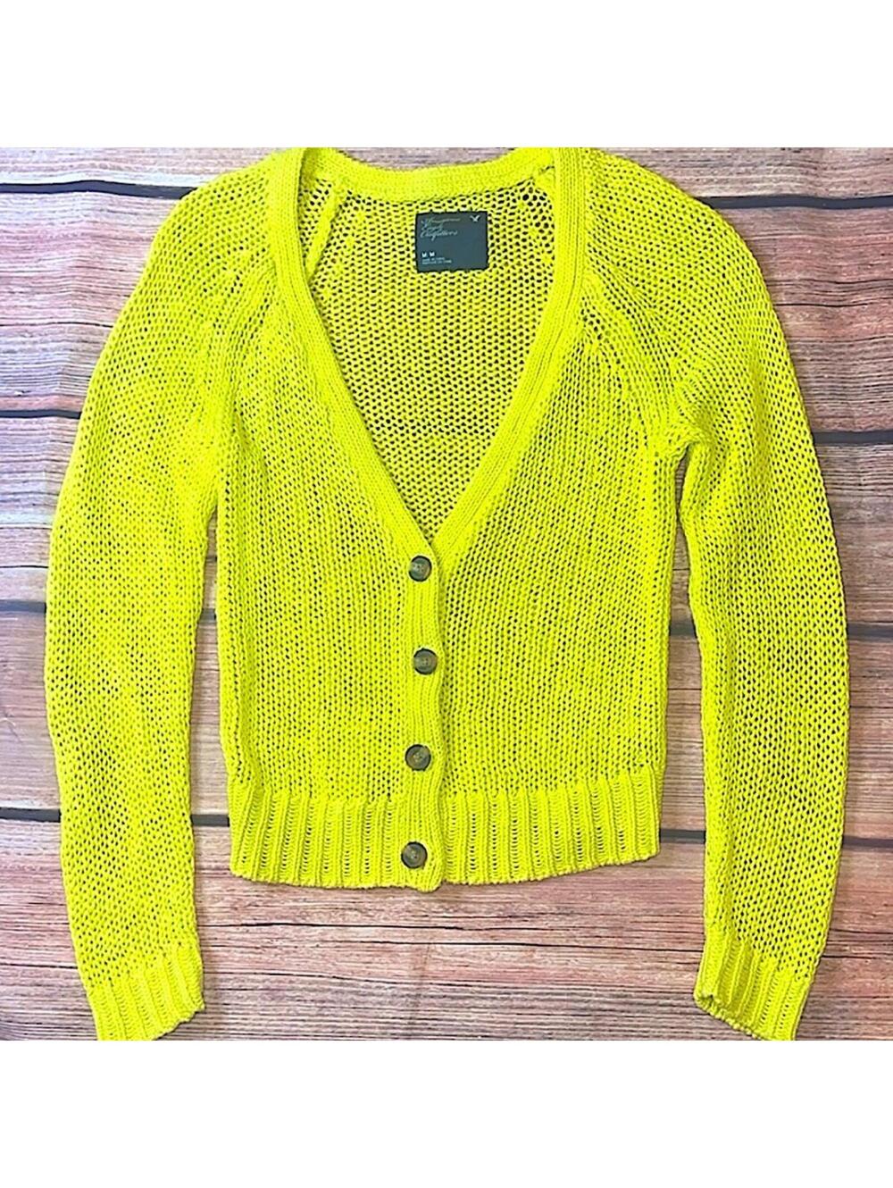 Lime Green American Eagle cardigan sweater size M - Picture 2 of 4